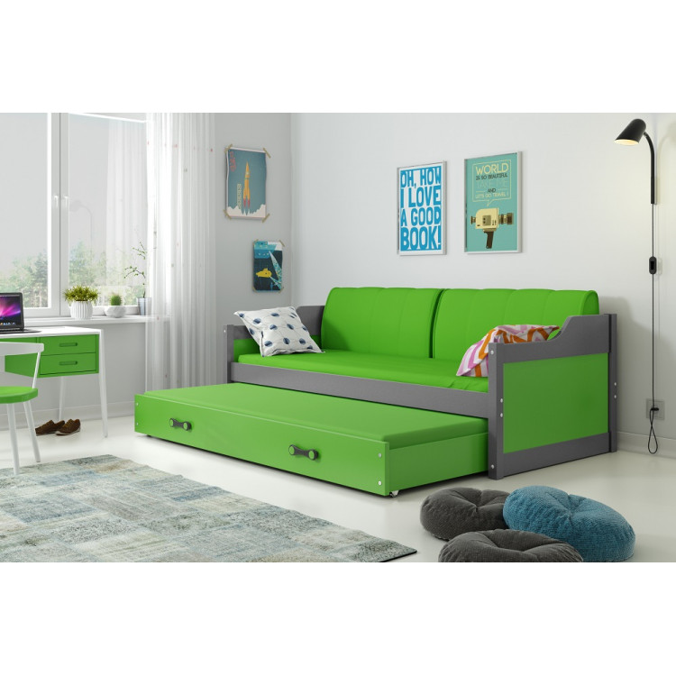 Detská posteľ s prístelkou DÁVID 190 x 80 cm grafitová zelená